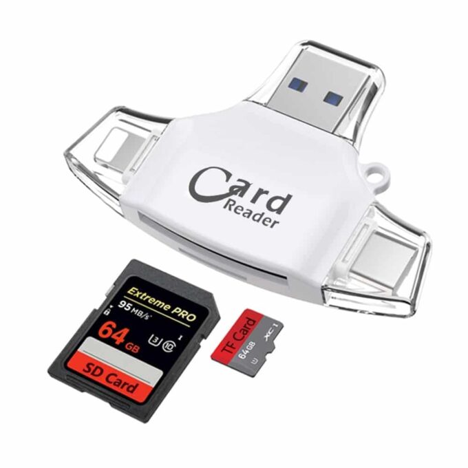 USB Card Reader 4 in 1 Flash Drive _ USB Lightning, Micro, Type C Connector